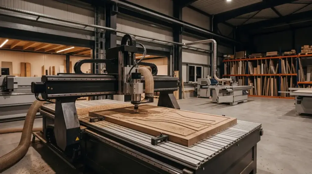 CNC-Bearbeitungszentrum in einer Tischlerei – CNC-Programmierung mit NC-HOPS